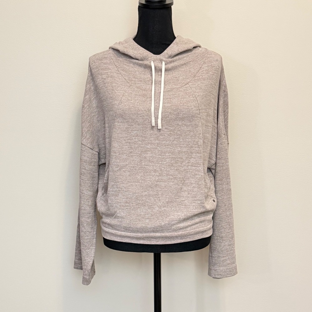 Prana Unwind Lounge Hoodie Women XS Beige Heathered Tencel Blend Pullover Pocket